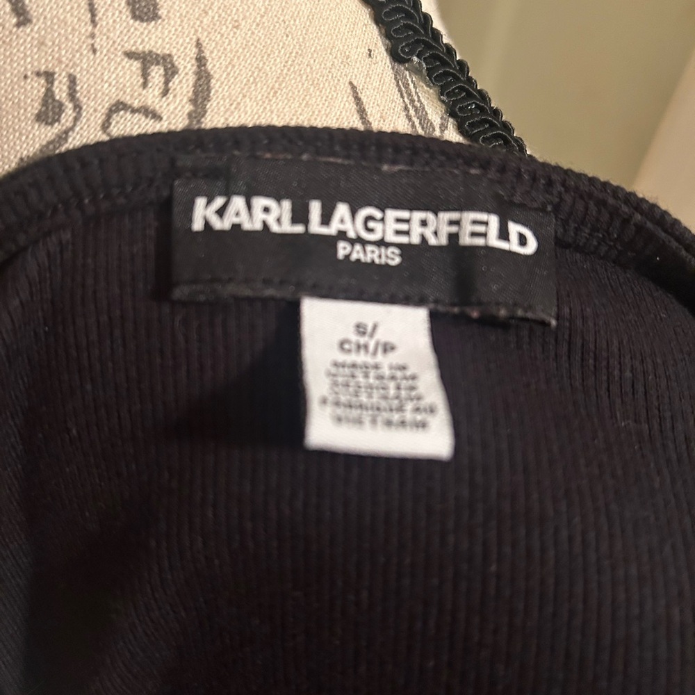 Karl Lagerfeld Black Square Neck Tee with Gold Button Details - Picture 6 of 6